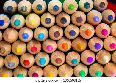 Colored sharpener pencils. Macro shot of many color pencils. 