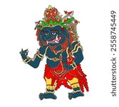 Colored sketch of Indonesian leather puppet with the character name Batara Kala