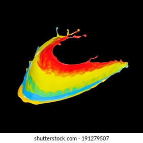 Colored splashes in abstract shape on black background