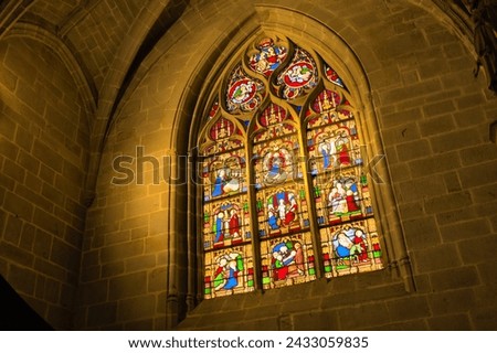 Colored tainted windows in church (Vitre, Brittany, France)