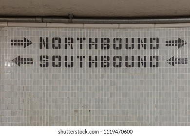 Colored tile directions in underground subway station - Powered by Shutterstock