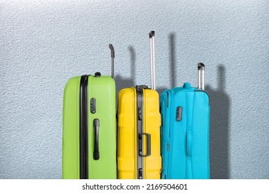 Colored Travel Bag, Luggage. Travel Minimalist Concept, Classic Baggage Mockup, Small And Big. Suitcase Accessory Set