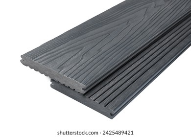 Colored Wood plastic composite patio decking boards isolated on white background