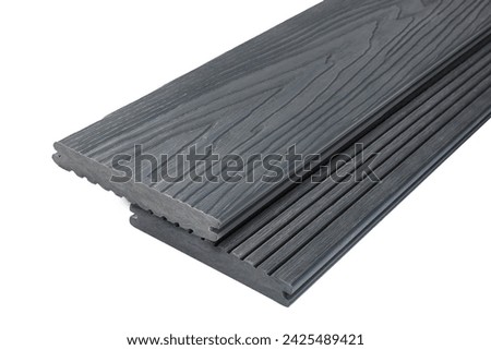 Colored Wood plastic composite patio decking boards isolated on white background