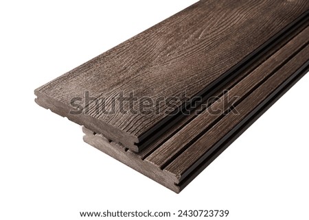 Colored Wood plastic composite patio decking boards isolated on white background