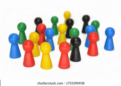colored wooden gameboard pawns on white background - Shutterstock ID 1755390938