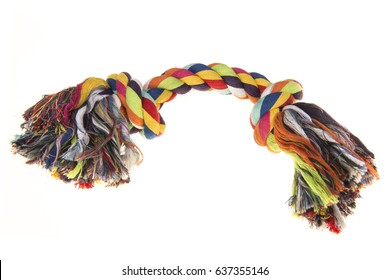 Colored  Woven Dog Rope Toy On A White Background