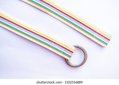 Colored Woven Waist Belt On White Background.