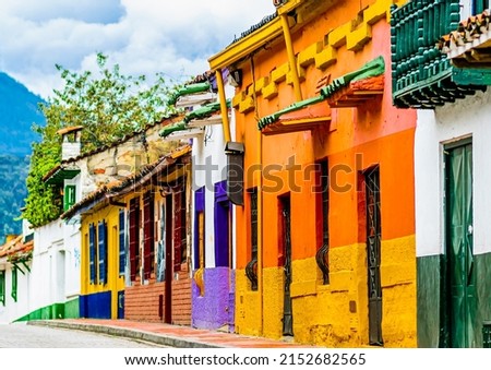 Colorfoul buildings in colonial old town la Candelaria in Bogota, Colombia