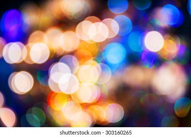 Colorful Abstract Defocused Blurred Light Bokeh Background, Urban Nightlife Concept