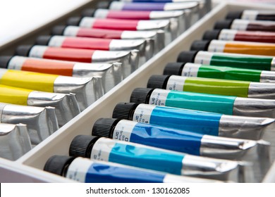 Colorful acrylic paints in tubes