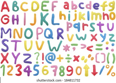 Colorful Alphabet made from plasticine,isolated on white.