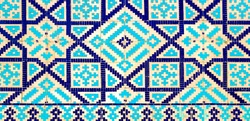 Colorful Ancient Traditional Uzbek Pattern On The Ceramic Tile On The Wall Of The Mosque, Abstract Background