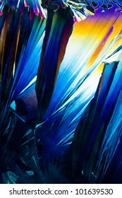 Colorful Apearence Of Crystals Of Salicylic Acid, A Drug Similar To Aspirin Used In Pain Medication, In Polarized Light.