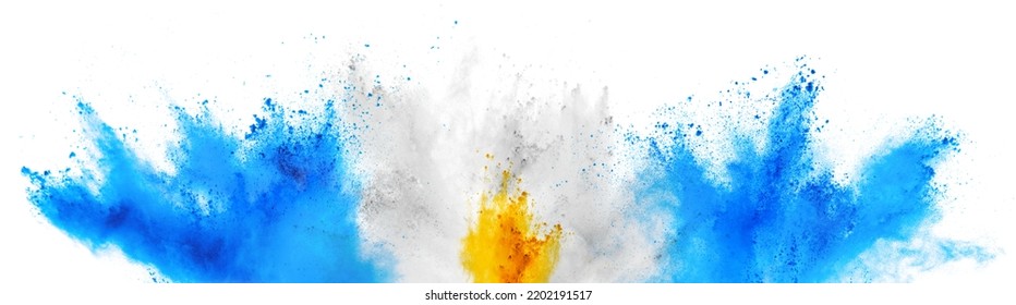 colorful argentinian flag cyan blue yellow color holi paint powder explosion on isolated white background. argentina south america  celebration soccer travel tourism concept - Shutterstock ID 2202191517