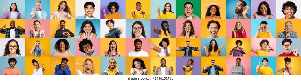 A colorful array representing human diversity, this international, multiracial, multiethnic collage is filled with happy, smiling people