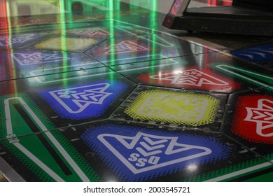 Colorful Arrow Sign Of Dance Arcade Machine. Dance Platform