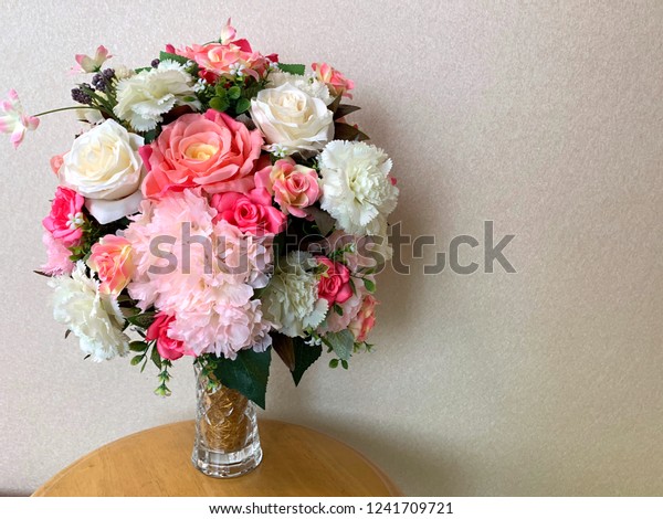 Colorful Artificial Flowers Bouquet Glass Vase Stock Photo Edit