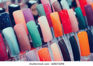 Colorful Artificial Nails In Beauty Shop