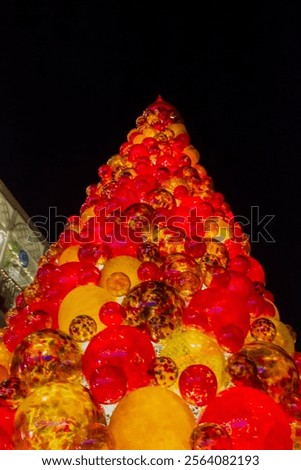 Similar – Image, Stock Photo Illuminated red sky lantern floating in dark night sky
