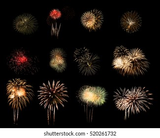 Colorful assorted fireworks selection black background 