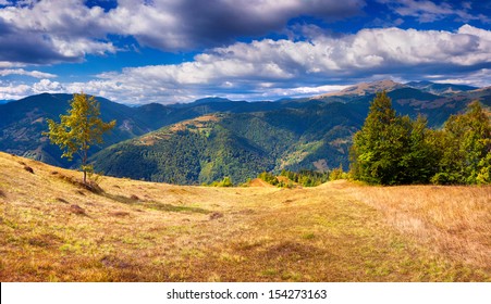 Colorful autumn landscape in the Carpathian mountains. Ukraine, Europe.