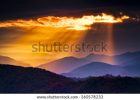 Colorful autumn sunrise over the Smoky Mountains