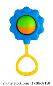 A colorful baby rattle on a white background. Isolate.