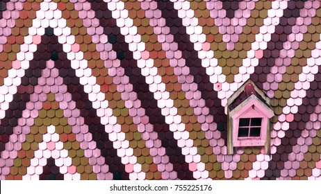 Colorful background with geometric angled ornament from roof tiles, Prague