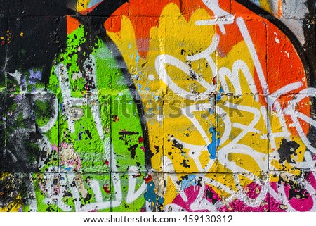 Colorful background. Street art graffiti. Closeup painted wall of the city