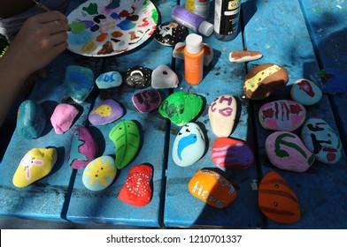 Colorful Backyard Crafts For Kids, Painting Rocks, Entertainment And Memories