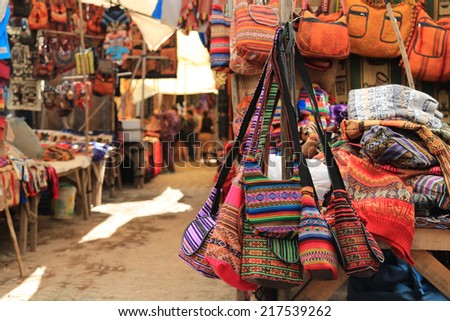 Colorful Bags in local market of Cuzco, Peru 