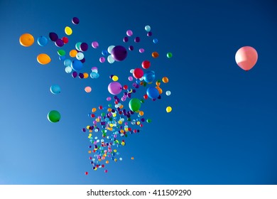 Colorful Balloons On Blue Sky Background Stock Photo 411509290