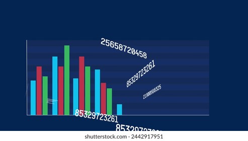 A colorful bar graph displays numerical data on a dark background. Office or academic settings often utilize such graphs to convey statistical information effectively.