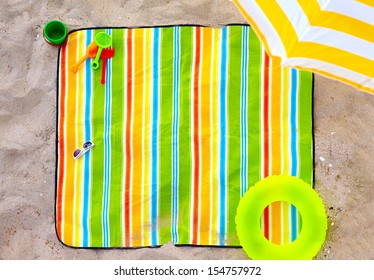 Colorful Beach Blanket With Kid Items