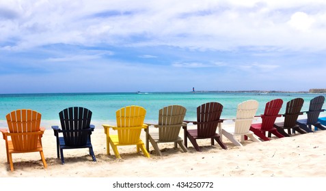 Colorful Beach Chairs On Caribbean Coast