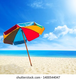 Colorful Beach Umbrella On The Beach.