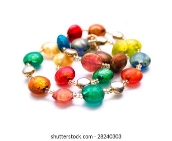 Colorful Beads Made Of Murano Glass Isolated On White