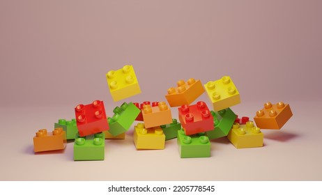 Colorful Blocks For Children To Build. Falling Colored Cubes. 3d Rendering.