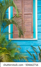 Colorful Blue And Pink Wooden House Detail Of Classical New Orleans Shotgun House Architecture