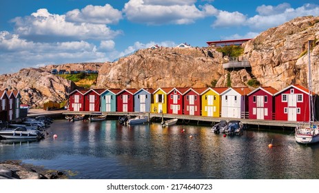 Colorful boathouses in Smögen on the Swedish West Coast. - Shutterstock ID 2174640723