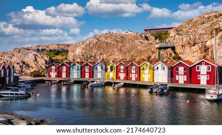 Colorful boathouses in Smögen on the Swedish West Coast.