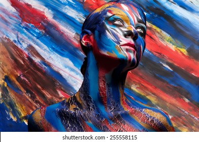 Colorful Body Art On The Body Of The Girl.