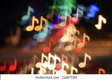 Colorful Bokeh Music Notes Shape ,city  At Night