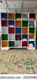 A Colorful Bookshelf In Classroom