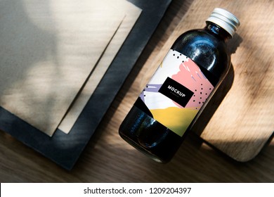 Colorful bottle label mockup design