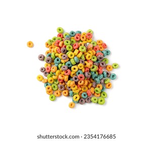 Colorful Breakfast Rings Pile Isolated. Fruit Loops, Fruity Cereal Rings, Colorful Corn Cereals on White Background - Powered by Shutterstock