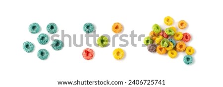 Colorful Breakfast Rings Pile Isolated. Fruit, Fruity Cereal Rings, Colorful Corn Cereals on White Background