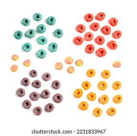 Colorful Breakfast Rings Set Isolated, Fruity Cereal Rings, Colorful Corn Cereals Collection on White Background Top View - Shutterstock ID 2231833967
