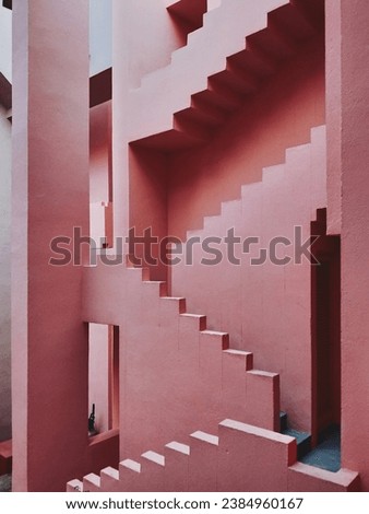 Colorful Brick Staircase Ascending in Architectural Background , Red brick stairs ascend through interior architecture.